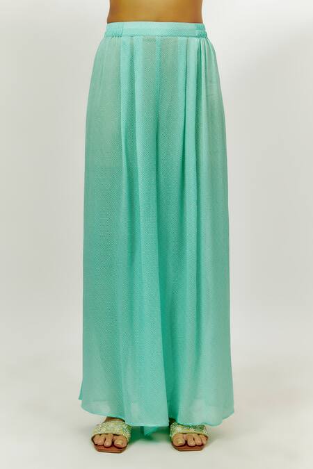 Nadima Saqib_Blue Cotton, Satin Sequins, Lace Round Neck Embroidered Kurta Palazzo Set _Online_at_Aza_Fashions