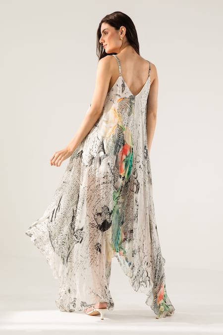Shop Reena Sharma Off White Viscose, Cotton Beads, Advika Abstract Print Asymmetric Maxi Dress at Aza Fashions Shop_Reena Sharma_Off White Viscose, Cotton Beads, Advika Abstract Print Asymmetric Maxi Dress _at_Aza_Fashions