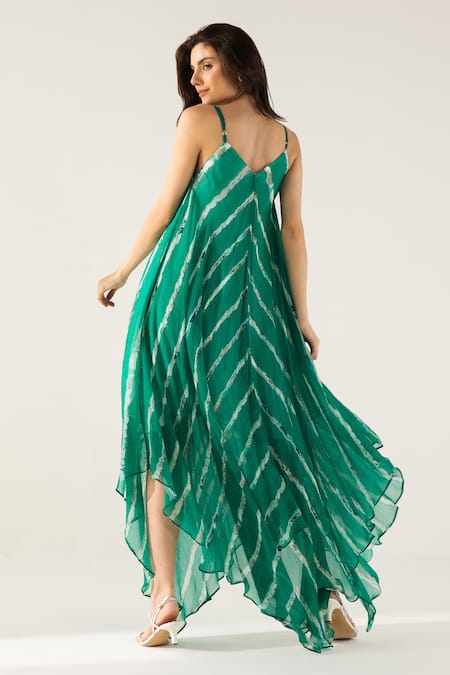 Reena Sharma Advika Abstract Striped Print Asymmetric Maxi Dress 