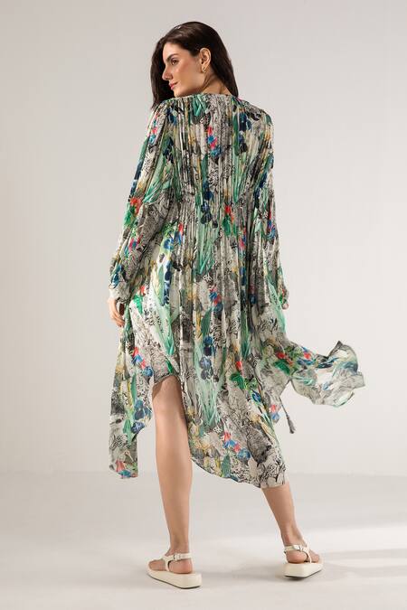 Shop_Reena Sharma_Off White Viscose Crinkled Chiffon Printed Abstract Open Neck Advika Overlay_at_Aza_Fashions