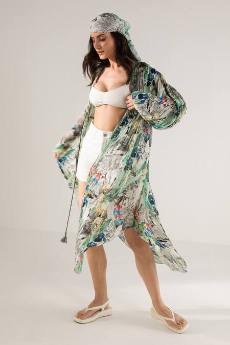 Buy_Reena Sharma_Off White Viscose Crinkled Chiffon Printed Abstract Open Neck Advika Overlay_Online_at_Aza_Fashions