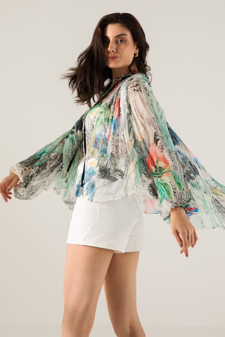 Buy Reena Sharma Off White Viscose, Chiffon Beads Advika Abstract Print Top Online at Aza Fashions Buy_Reena Sharma_Off White Viscose, Chiffon Beads Advika Abstract Print Top _Online_at_Aza_Fashions
