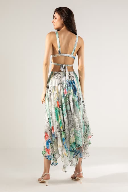 Shop Reena Sharma Off White Viscose, Cotton Advika Abstract Print Crop Top And Asymmetric Skirt Set at Aza Fashions Shop_Reena Sharma_Off White Viscose, Cotton Advika Abstract Print Crop Top And Asymmetric Skirt Set _at_Aza_Fashions