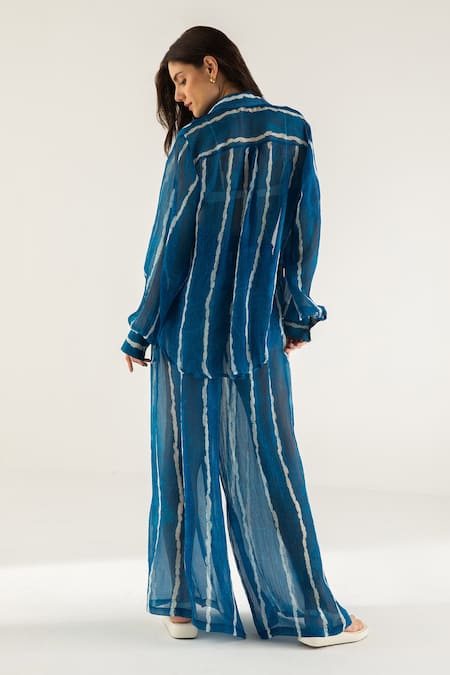 Reena Sharma Mira Striped Print Shirt & Flared Pant Set 
