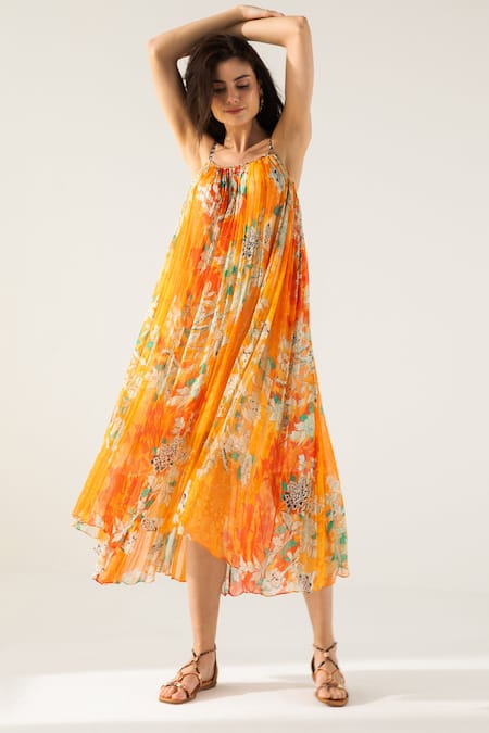 REENA SHARMA Vaani Floral Print Midi Dress 