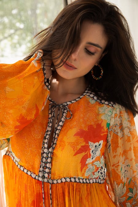Buy Reena Sharma Orange Viscose, Cotton Embroidery Vaani Floral Print Top Online at Aza Fashions Buy_Reena Sharma_Orange Viscose, Cotton Embroidery Vaani Floral Print Top _Online_at_Aza_Fashions