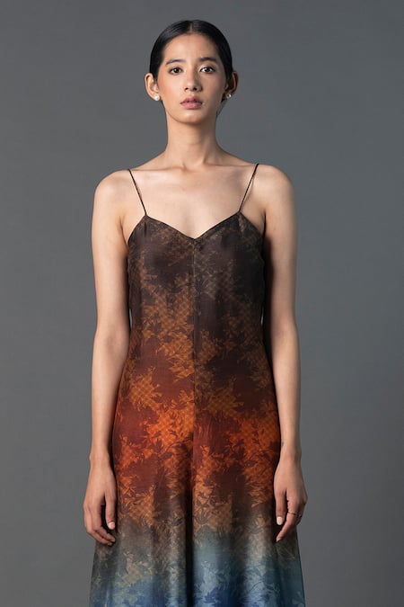 Clos_Multi Color Silk V-neck Autumn Ombre Print Jumpsuit _Online_at_Aza_Fashions