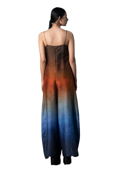 Shop_Clos_Multi Color Silk V-neck Autumn Ombre Print Jumpsuit _Online_at_Aza_Fashions