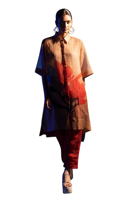 Clos Multi Color Cotton Collared Abstract Print Straight Shirt Kurta And Pant Set Online at Aza Fashions Clos_Multi Color Cotton Collared Abstract Print Straight Shirt Kurta And Pant Set _Online_at_Aza_Fashions