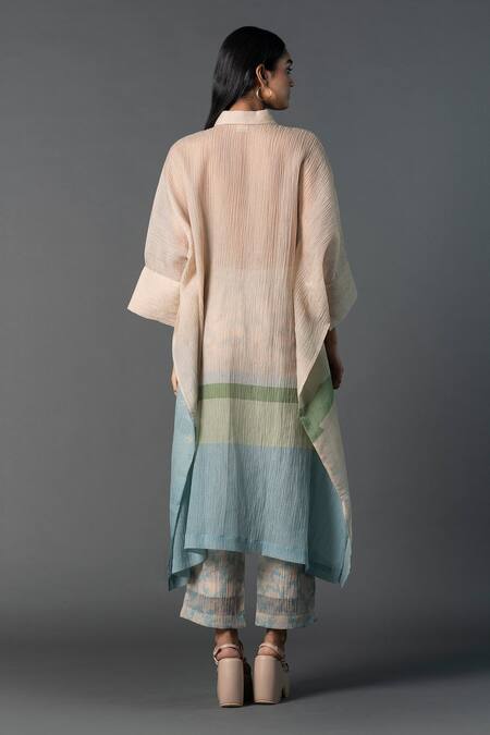 Shop_Clos_Multi Color Silk Collared A-line Abstract Print Shirt Kurta And Pant Set _at_Aza_Fashions