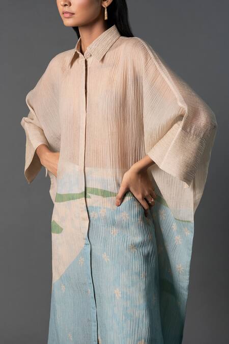 Clos_Multi Color Silk Collared A-line Abstract Print Shirt Kurta And Pant Set _Online_at_Aza_Fashions