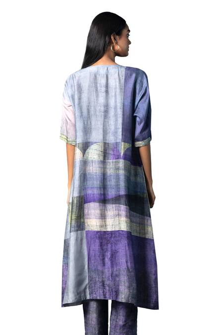 Buy_Clos_Purple Silk Round Neck Abstract Print A-line Kurta With Pant _Online_at_Aza_Fashions
