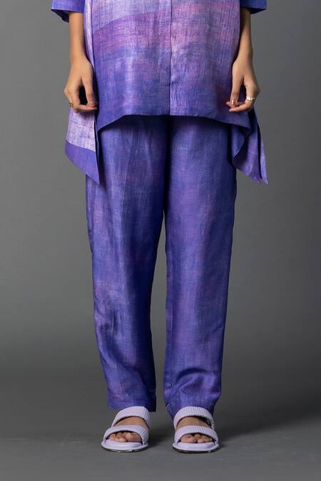 Buy_Clos_Purple Silk Mandarin Collar A-line Abstract Print Kurta With Pant _Online_at_Aza_Fashions