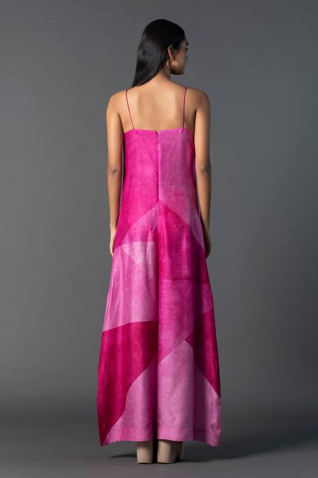 Shop_Clos_Pink Silk V-neck Abstract Print Jumpsuit _at_Aza_Fashions