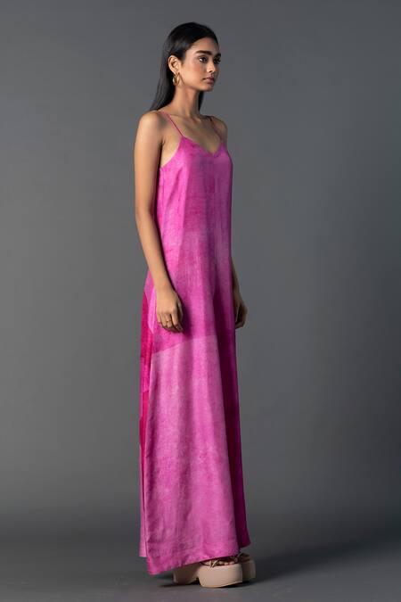 Clos_Pink Silk V-neck Abstract Print Jumpsuit _Online_at_Aza_Fashions