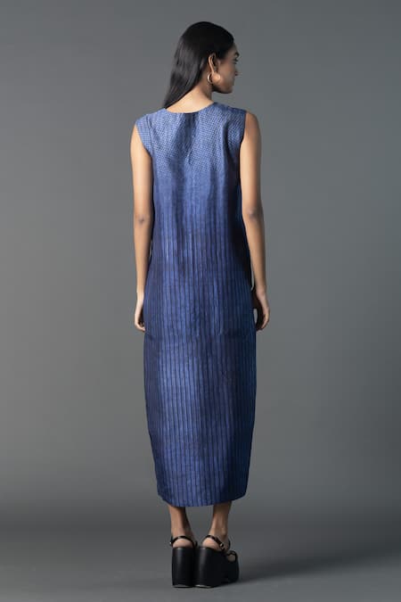 Shop_Clos_Blue Silk V-neck Asymmetric Vogue Tulip-cut Dress _at_Aza_Fashions
