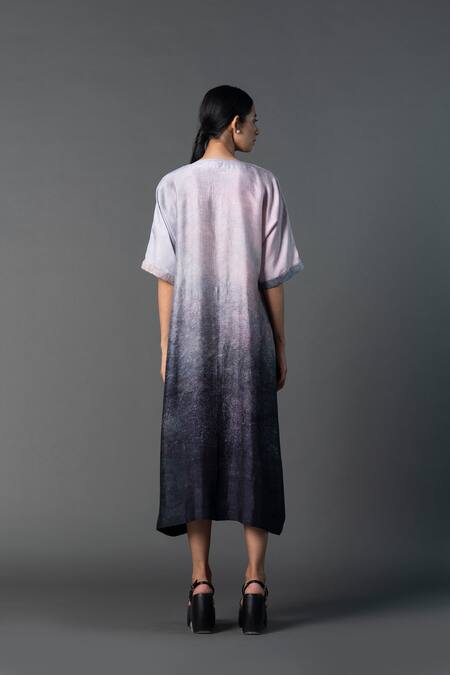 Buy Clos Grey Silk Round Neck Ombre Floral Print Dress Online at Aza Fashions Buy_Clos_Grey Silk Round Neck Ombre Floral Print Dress _Online_at_Aza_Fashions