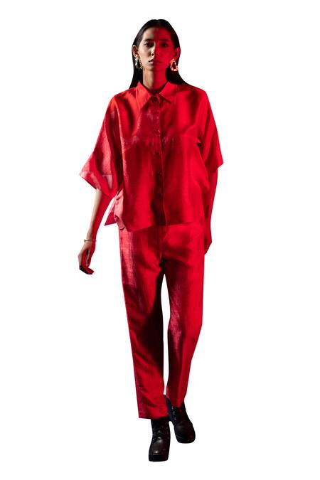 Clos Pink Silk Collared Abstract Print Boxy Shirt With Pant Online at Aza Fashions Clos_Pink Silk Collared Abstract Print Boxy Shirt With Pant _Online_at_Aza_Fashions
