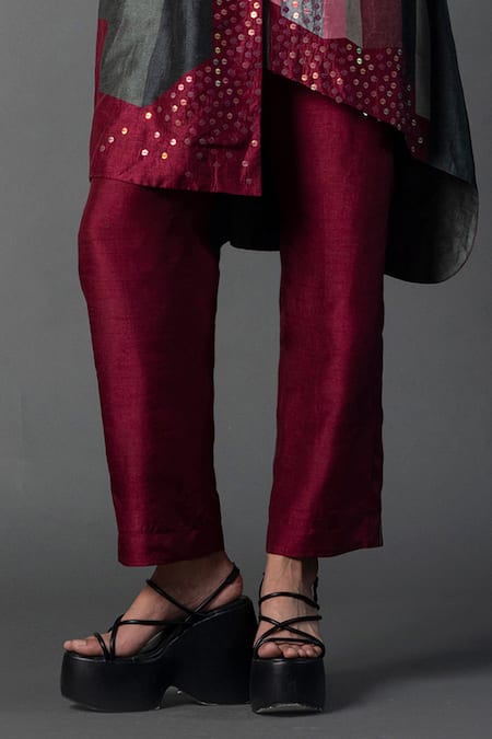 Buy_Clos_Grey Silk Sequins Collared Abstract Print Kurta With Pant _Online_at_Aza_Fashions