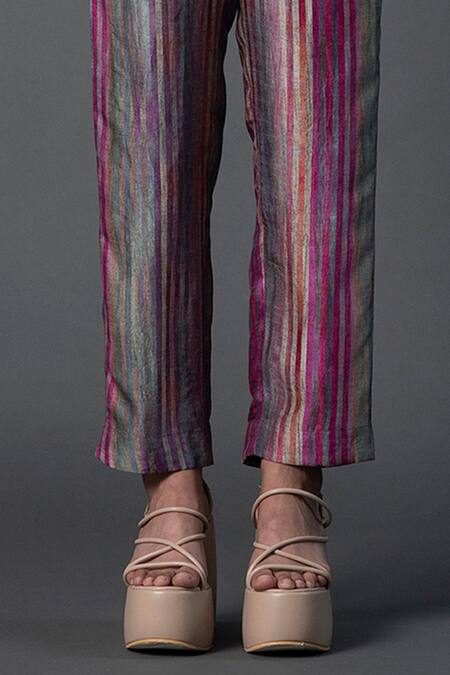 Shop_Clos_Blue Silk Collared Printed Boxy Top With Pant _Online_at_Aza_Fashions