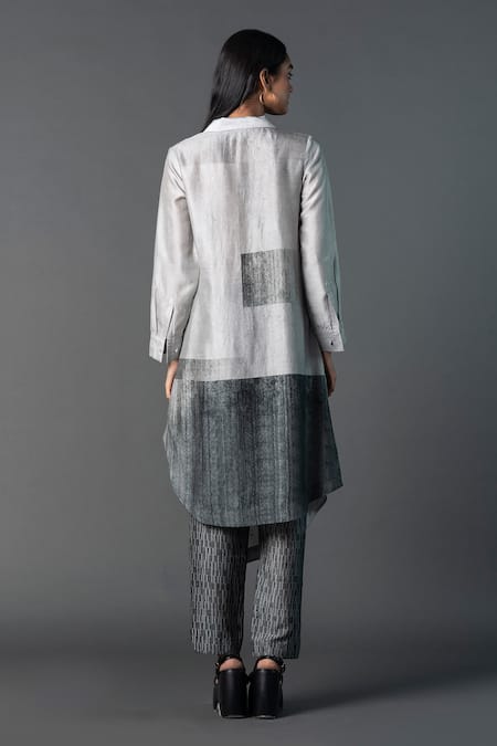 Clos Assymetric Floral Print Patchwork Shirt Tunic 