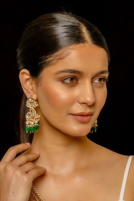 SHLOK JEWELS White Kundan Fleur Embellished Danglers 