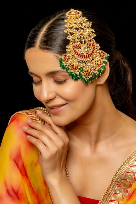 Shop_Shlok Jewels_Multi Color Half Crescent Carved Cutwork Passa _at_Aza_Fashions