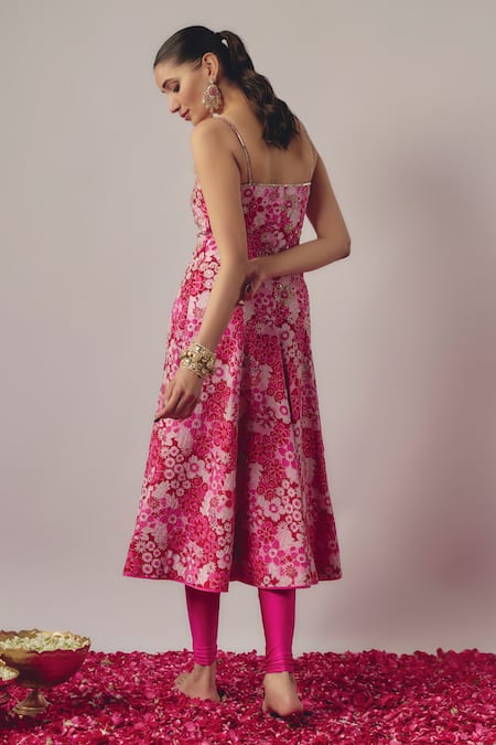 Krishna Padia Floral Print & Embellished Anarkali Set 