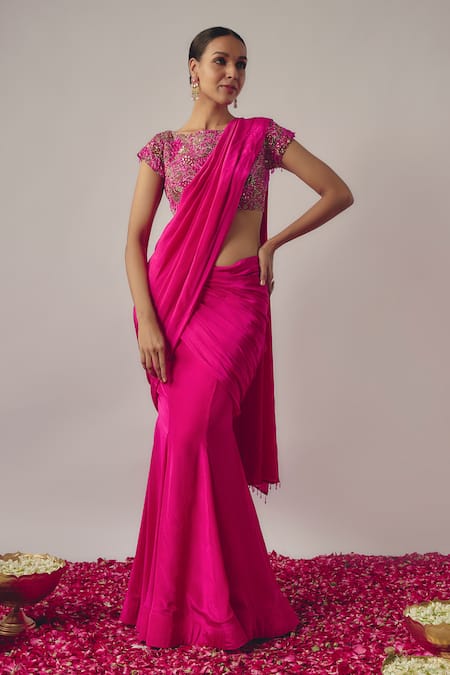 wildflower by krishna Pink Pure  Lining Butter Solid Pre-draped Lehenga Saree With Blouse 