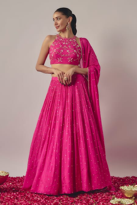 wildflower by krishna Sequin Bloom Embellished Gathered Flare Lehenga Set 