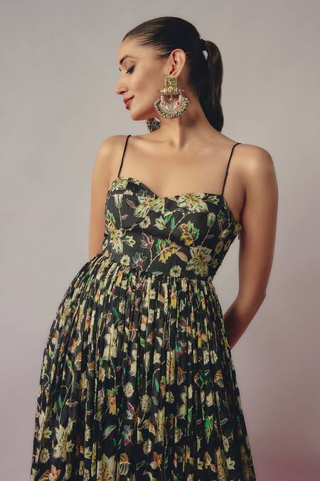 Krishna Padia Black Chiffon, Crepe Sequins, Midnight Bloom Print And Embellished Maxi Gown Online at Aza Fashions Krishna Padia_Black Chiffon, Crepe Sequins, Midnight Bloom Print And Embellished Maxi Gown _Online_at_Aza_Fashions