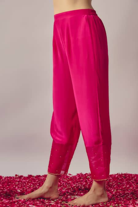 Krishna Padia Pink Organza, Crepe Embroidery, Sequins Gul Print And Embellished Kurta Pant Set Online at Aza Fashions Krishna Padia_Pink Organza, Crepe Embroidery, Sequins Gul Print And Embellished Kurta Pant Set _Online_at_Aza_Fashions