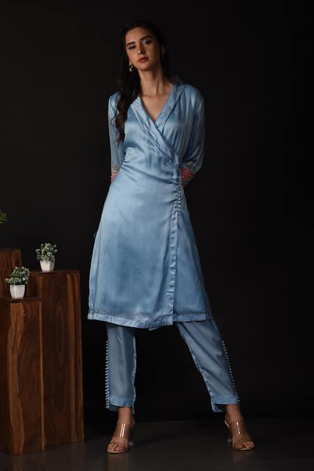 Label Deepshika Agarwal Floral Embroidered Wrap Kurta With Pant 