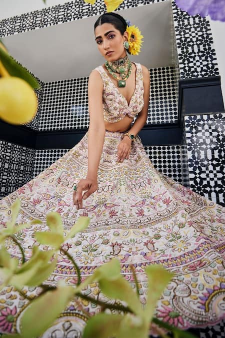 Shop Label Deepshika Agarwal Pink Cotton, Silk Embroidery Round Neck Dabka Bridal Lehenga Set at Aza Fashions Shop_Label Deepshika Agarwal_Pink Cotton, Silk Embroidery Round Neck Dabka Bridal Lehenga Set _at_Aza_Fashions