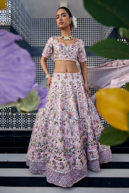 Label Deepshika Agarwal Double Layered Embroidered Bridal Lehenga Set 