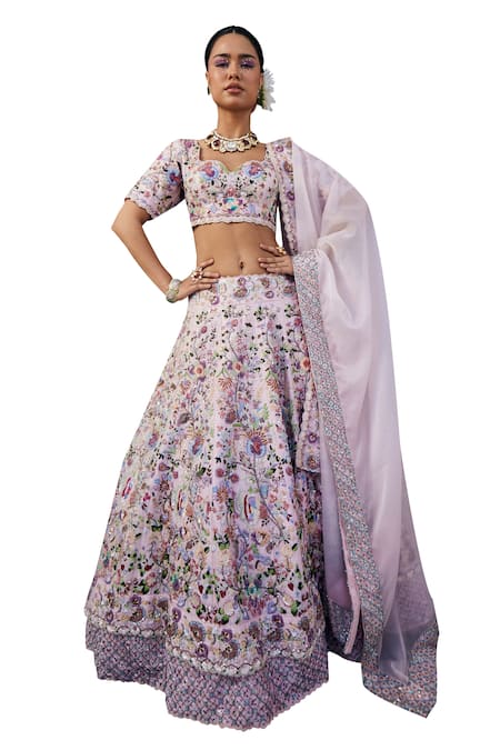 Label Deepshika Agarwal Pink Silk, Cotton Sequins, Embroidery Double Layered Bridal Lehenga Set at Aza Fashions Label Deepshika Agarwal_Pink Silk, Cotton Sequins, Embroidery Double Layered Bridal Lehenga Set _at_Aza_Fashions