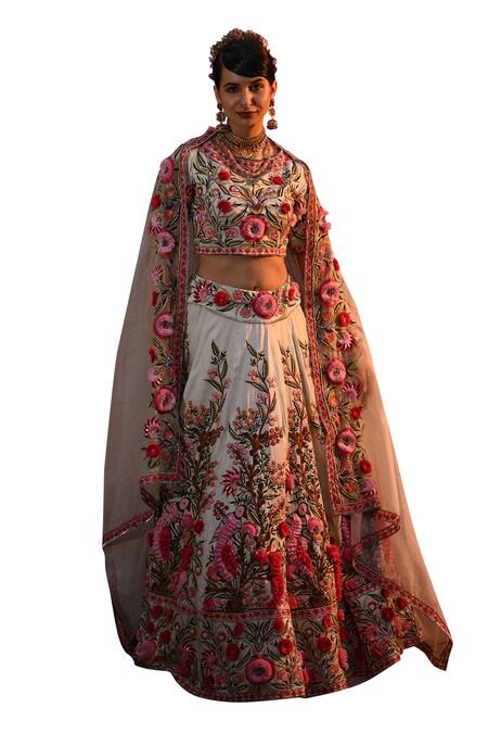 Label Deepshika Agarwal Green Organza, Cotton, Silk, Taffeta Embroidery Boat Neck Lehenga Set Online at Aza Fashions Label Deepshika Agarwal_Green Organza, Cotton, Silk, Taffeta Embroidery Boat Neck Lehenga Set _Online_at_Aza_Fashions