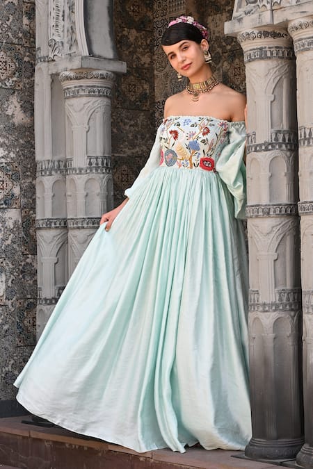 Label Deepshika Agarwal Off-Shoulder Floral Embroidered Gown 