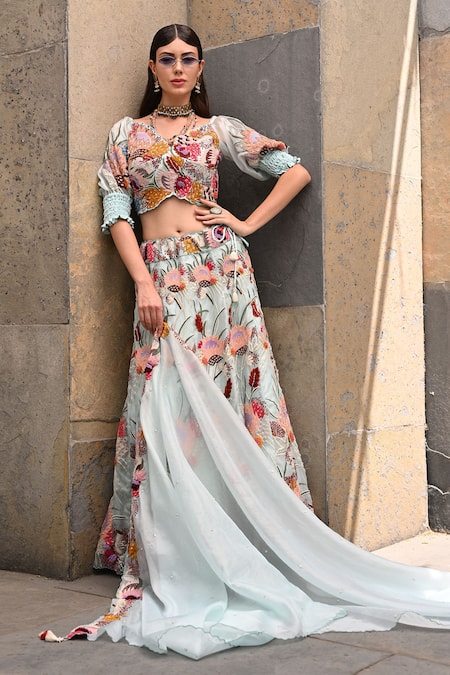 Label Deepshika Agarwal Floral Thread Work Lehenga Set 