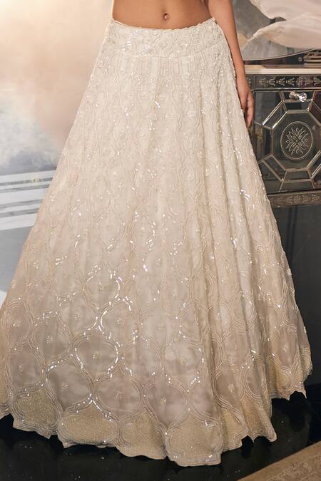 Label Deepshika Agarwal White Satin, Organza, Taffeta Sequins, Embroidery Halter Moti Work Lehenga Set Online at Aza Fashions Label Deepshika Agarwal_White Satin, Organza, Taffeta Sequins, Embroidery Halter Moti Work Lehenga Set _Online_at_Aza_Fashions