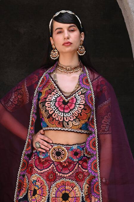 Buy Label Deepshika Agarwal Wine Organza, Taffeta, Cotton, Silk Embroidery Circular Motif Lehenga Set Online at Aza Fashions Buy_Label Deepshika Agarwal_Wine Organza, Taffeta, Cotton, Silk Embroidery Circular Motif Lehenga Set _Online_at_Aza_Fashions