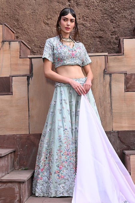 Label Deepshika Agarwal Bluebell Garden Embroidered Kalidar Lehenga Set 