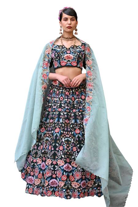 Label Deepshika Agarwal Green Taffeta, Cotton, Organza Sequins, Beads, Embroidery Gullista Lehenga Set Online at Aza Fashions Label Deepshika Agarwal_Green Taffeta, Cotton, Organza Sequins, Beads, Embroidery Gullista Lehenga Set _Online_at_Aza_Fashions