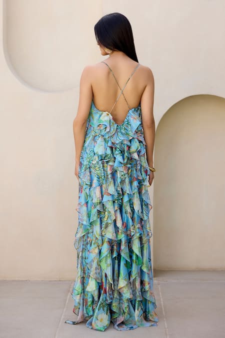 Prints By Radhika Floral Vine Print Ruffle Dress 