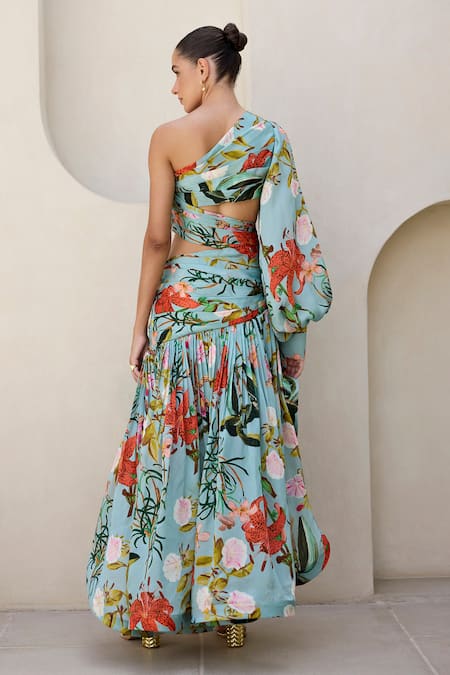 Prints By Radhika Floral Print Cut-Out Draped Dress 