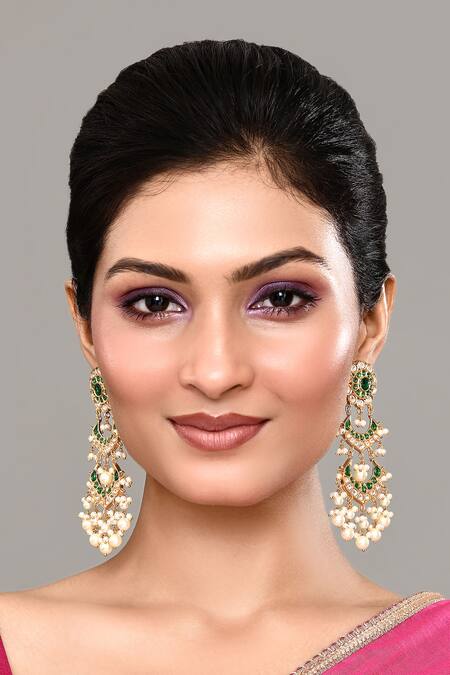Nazaakat By Samara Singh_Gold Plated Pearls, Stones, Zari Embellished Chandbali Earrings _Online_at_Aza_Fashions