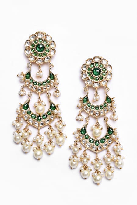 Buy_Nazaakat By Samara Singh_Gold Plated Pearls, Stones, Zari Embellished Chandbali Earrings _Online_at_Aza_Fashions