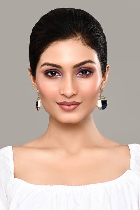 Nazaakat By Samara Singh_Blue Zari Kundan Jadau Embellished Dangler Earrings _Online_at_Aza_Fashions