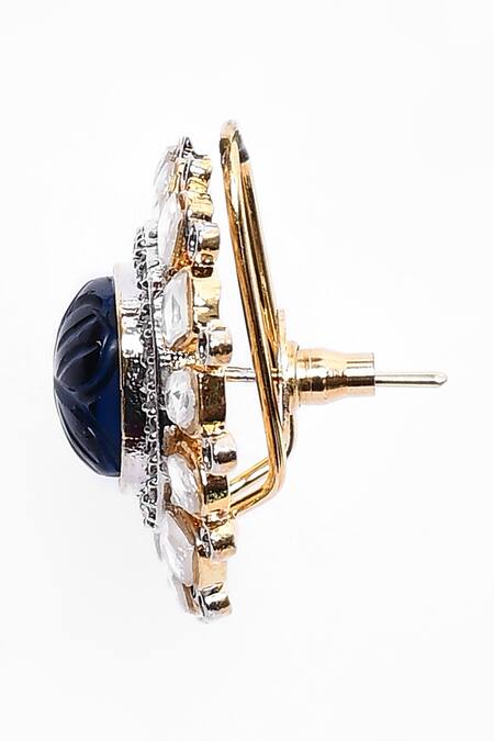 Shop_Nazaakat By Samara Singh_Blue Diamonds, Stones Embellished Stud Earrings _Online_at_Aza_Fashions