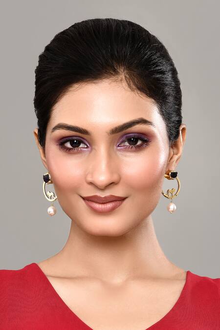 Nazaakat By Samara Singh_Gold Plated Diamonds, Stones Embellished Dangler Earrings _Online_at_Aza_Fashions